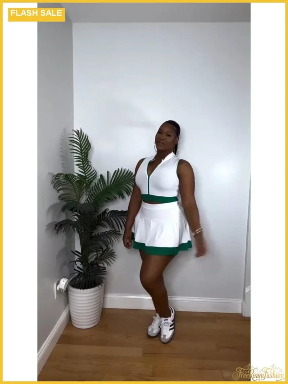 Women's 2 Piece Skirt Set Sleeveless Zip Crop Top Pleated Tennis Skirt